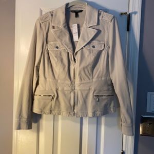 Fitted zipper lightweight stretch denim jacket